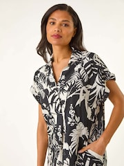 Roman Black Palm Print Cocoon Dress - Image 4 of 5