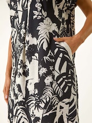 Roman Black Palm Print Cocoon Dress - Image 5 of 5
