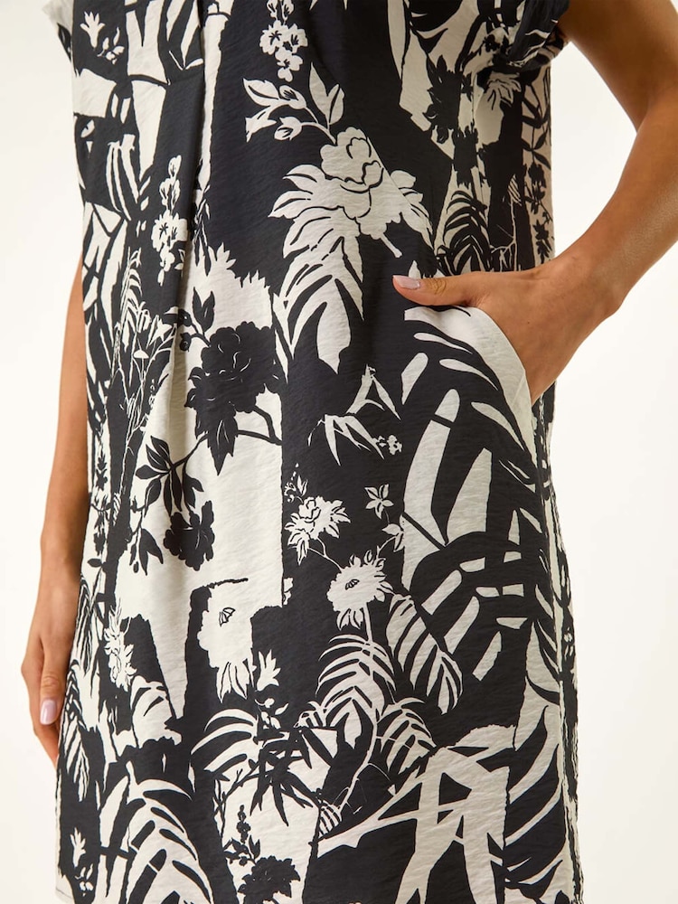 Roman Black Palm Print Cocoon Dress - Image 5 of 5