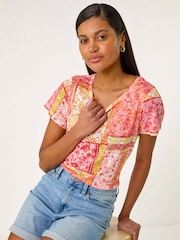 Roman Contrast Print Stretch T-Shirt - Imagem 1 de 5
