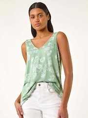 Roman Green Abstract Print Cami Stretch Vest Top - Image 1 of 5