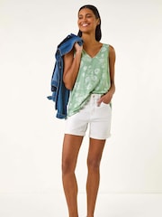 Roman Green Abstract Print Cami Stretch Vest Top - Image 2 of 5