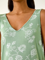 Roman Green Abstract Print Cami Stretch Vest Top - Image 5 of 5