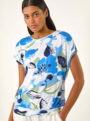 Roman Blue Floral Print Bubble Hem T-Shirt - Image 1 of 5