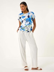 Roman Blue Floral Print Bubble Hem T-Shirt - Image 2 of 5