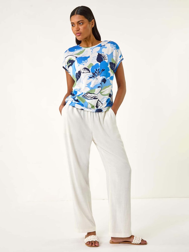 Roman Blue Floral Print Bubble Hem T-Shirt - Image 2 of 5