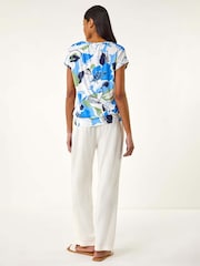 Roman Blue Floral Print Bubble Hem T-Shirt - Image 3 of 5