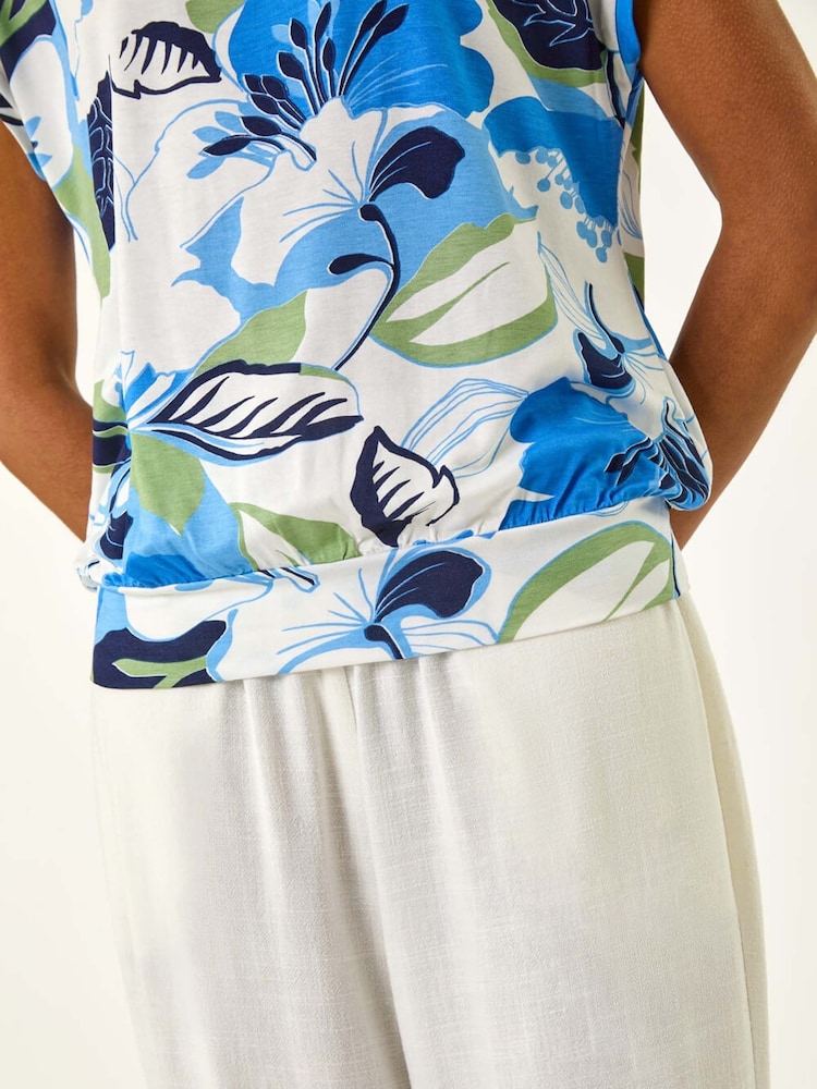 Roman Blue Floral Print Bubble Hem T-Shirt - Image 5 of 5