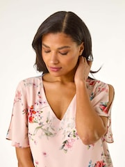 Roman Pink Floral Print Angel Sleeve Blouse - Image 1 of 5