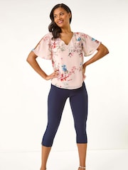 Roman Pink Floral Print Angel Sleeve Blouse - Image 2 of 5