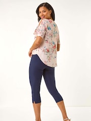 Roman Pink Floral Print Angel Sleeve Blouse - Image 3 of 5