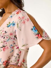 Roman Pink Floral Print Angel Sleeve Blouse - Image 5 of 5