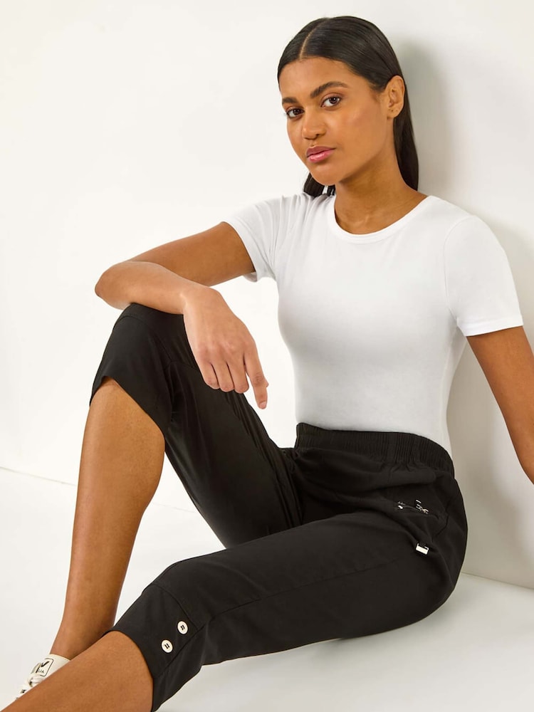 Roman Black Zip Detail Bengaline Crop Trousers - Image 1 of 5