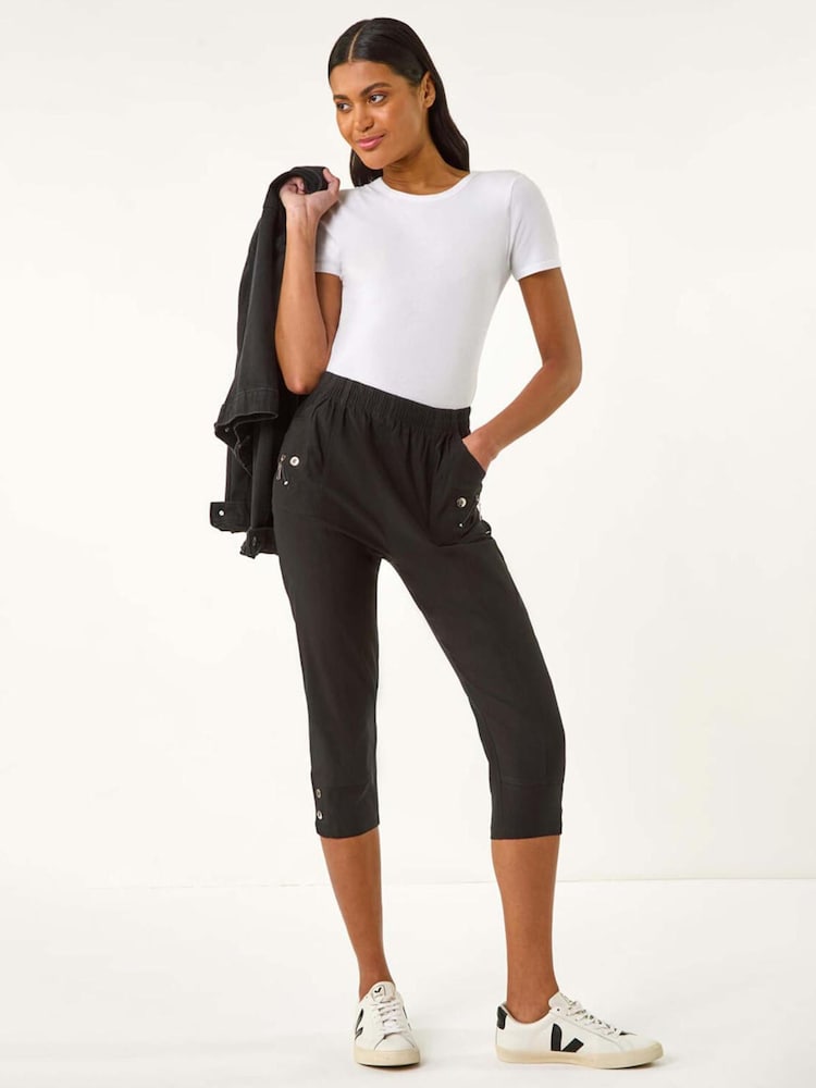 Roman Black Zip Detail Bengaline Crop Trousers - Image 2 of 5