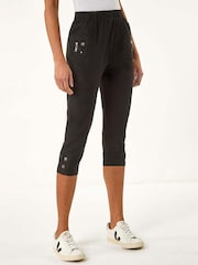 Roman Black Zip Detail Bengaline Crop Trousers - Image 4 of 5