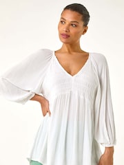 Roman White Shirred V-Neck Top - Image 1 of 5