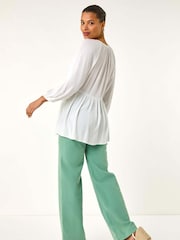 Roman White Shirred V-Neck Top - Image 3 of 5