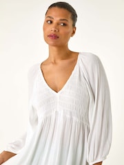 Roman White Shirred V-Neck Top - Image 4 of 5