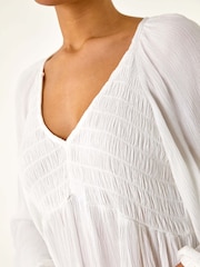Roman White Shirred V-Neck Top - Image 5 of 5