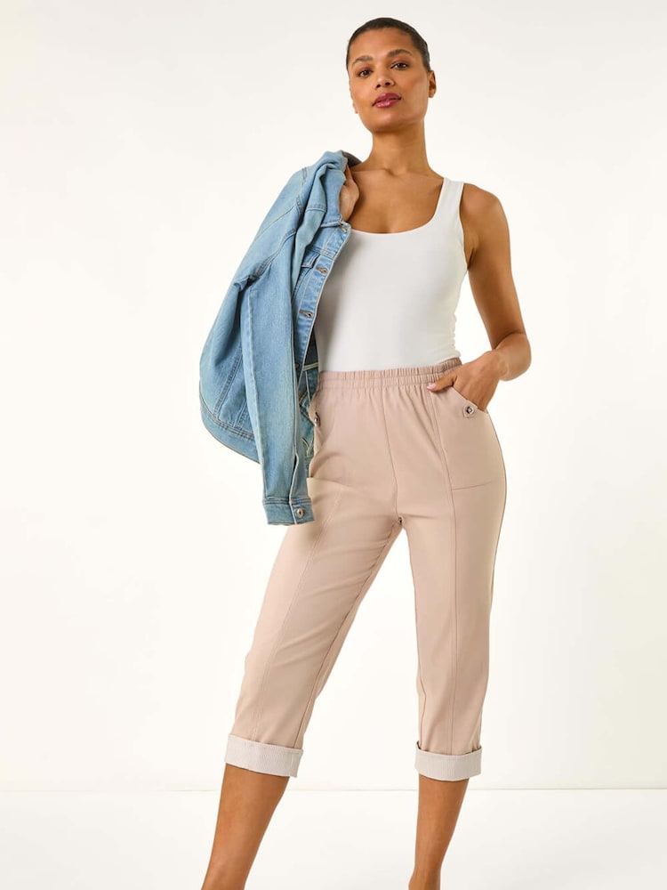 Roman Natural Contrast Detail Cropped Stretch Trousers - Image 2 of 5