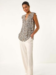 Roman Black Print Pintuck Frill Blouse - Image 2 of 5
