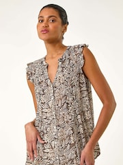 Roman Black Print Pintuck Frill Blouse - Image 4 of 5