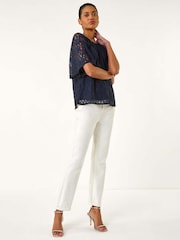 Roman Blue Lace Angel Sleeve Top - Image 2 of 5