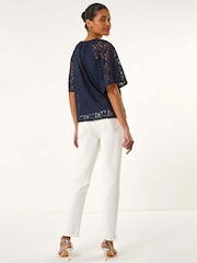 Roman Blue Lace Angel Sleeve Top - Image 3 of 5