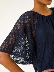 Roman Blue Lace Angel Sleeve Top - Image 5 of 5