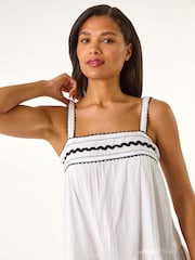 Roman White Ric Rac Trim 100% Cotton Midi Dress - Image 2 of 5