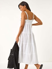 Roman White Ric Rac Trim 100% Cotton Midi Dress - Image 3 of 5