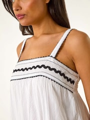 Roman White Ric Rac Trim 100% Cotton Midi Dress - Image 5 of 5