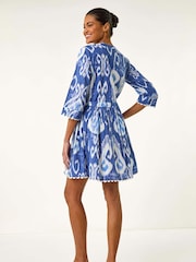 Roman Blue Tie Dye Buttoned 100% Cotton Shirt Dress - Image 3 of 5