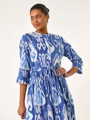 Roman Blue Tie Dye Buttoned 100% Cotton Shirt Dress - Image 4 of 5