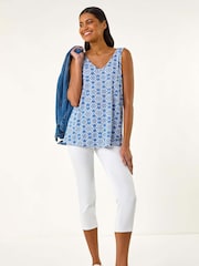 Roman Blue Tile Print Cami Stretch Top - Image 2 of 5