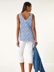Roman Blue Tile Print Cami Stretch Top - Image 3 of 5