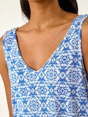 Roman Blue Tile Print Cami Stretch Top - Image 5 of 5