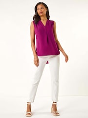 Roman Purple Textured V-Neck Pleat Front Vest - Image 1 of 5