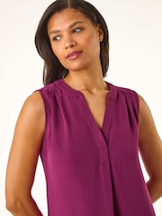 Roman Purple Textured V-Neck Pleat Front Vest - Image 2 of 5