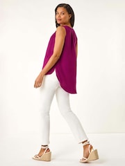 Roman Purple Textured V-Neck Pleat Front Vest - Image 3 of 5
