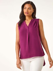 Roman Purple Textured V-Neck Pleat Front Vest - Image 4 of 5