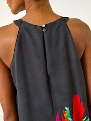 Roman Black Floral Print Watercolour Motif Midi Dress - Image 5 of 5