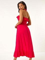 Roman Pink Frill Shirred Bandeau Midi Dress - Image 3 of 5