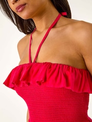 Roman Pink Frill Shirred Bandeau Midi Dress - Image 5 of 5