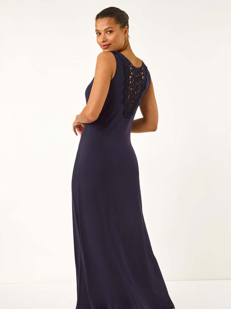 Roman Blue Lace Detail Swing Midi Dress - Image 2 of 5 Roman Blue Lace Detail Swing Midi Dress - Image 2 of 5