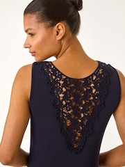 Roman Blue Lace Detail Swing Midi Dress - Image 4 of 5