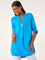 Roman Blue V-Neck Button Detail Top - Image 1 of 5