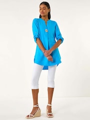 Roman Blue V-Neck Button Detail Top - Image 2 of 5