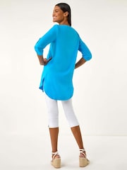 Roman Blue V-Neck Button Detail Top - Image 3 of 5