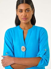 Roman Blue V-Neck Button Detail Top - Image 4 of 5